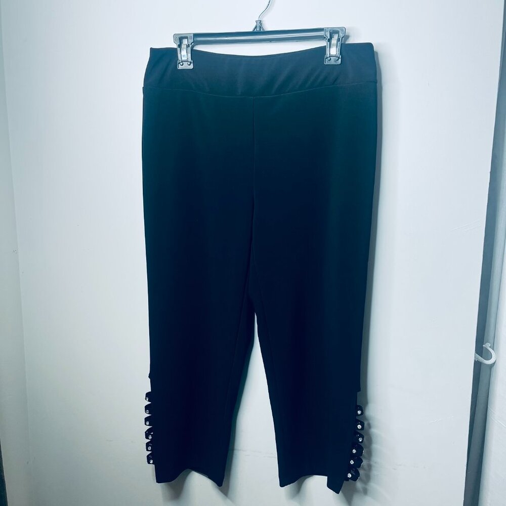 Joseph Ribkoff  Black Pull on Capri Pants Bling Embellished hem